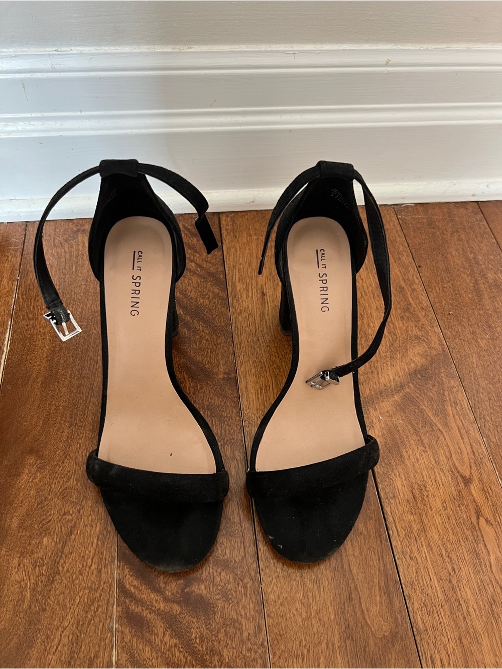 Call It Spring Black Suede Ankle Strap Heels